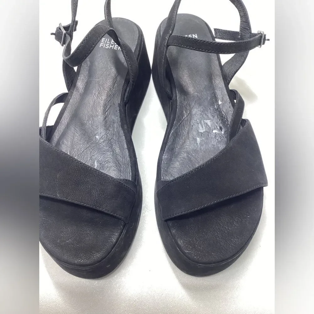 Eileen Fisher‎ Dae Black Wedge Sandal Size 9.5
